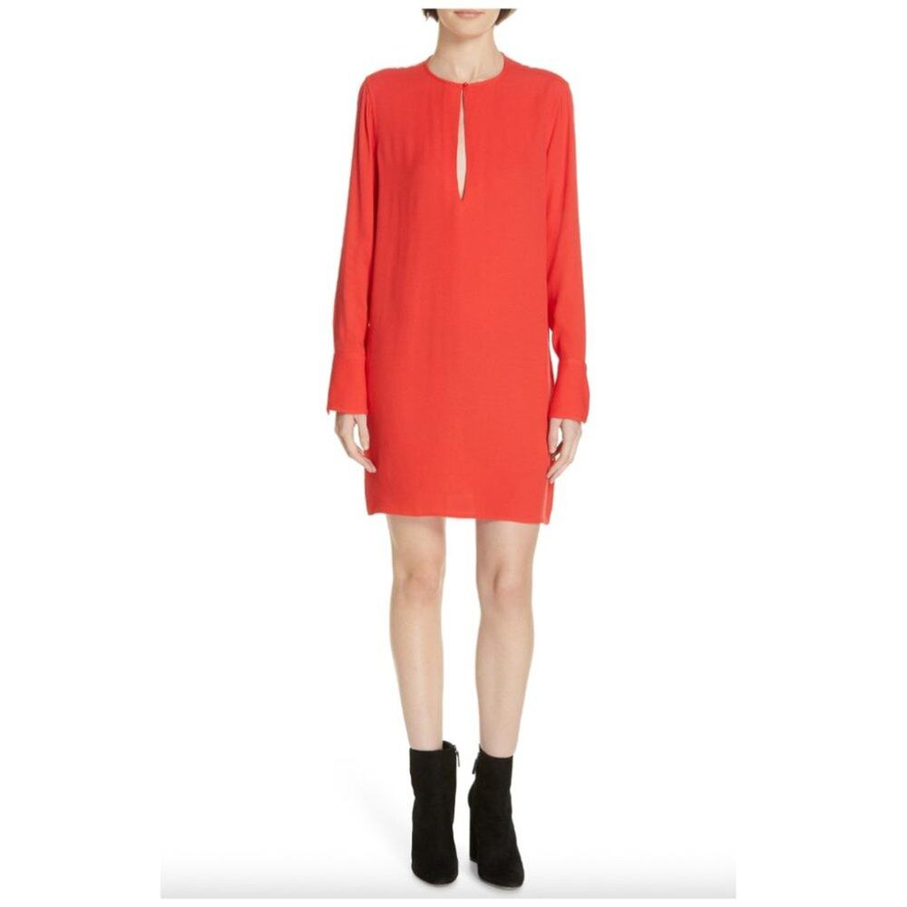 Equipment Bonnie Red Split Neck Shift Mini Dress